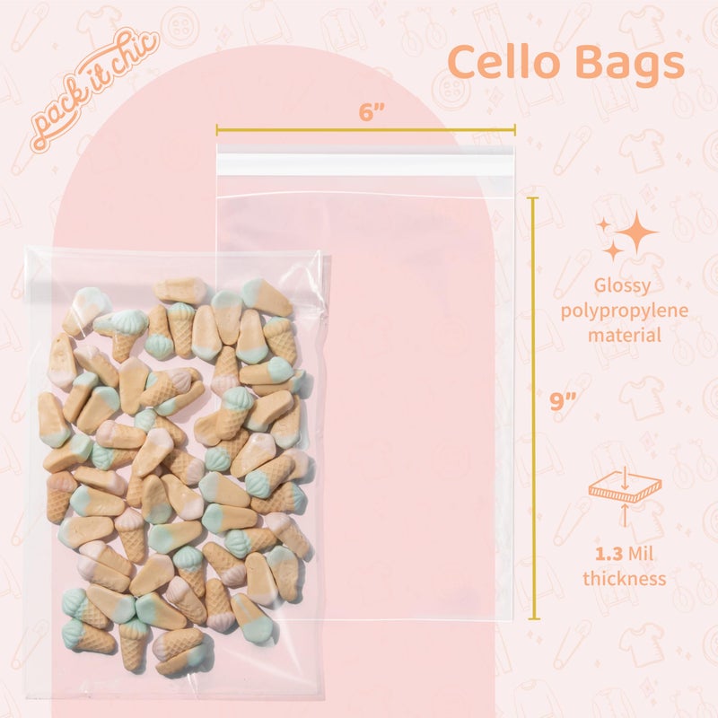 Pack It Chic - 6    X 9    (200 Pack) Clear Resealable Cello Poly Bags - Fits 6X9 Prints, Photos, A7 A8 A9 Cards & Envelopes - Self Seal - Image 2